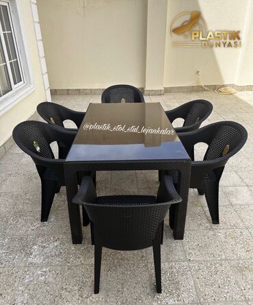 stol stul plastik: Yeni, Dördbucaq masa, 6 stul, Stullar ilə, Türkiyə