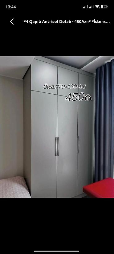 dehliz dolablari: 4 qapılı antrisol dolab - Ölçü: 270 × 120 × 50 sm - Rəng: boz (mat — 1