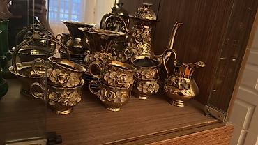 Qab-qacaq və mətbəx ləvazimatları: Çay dəsti, rəng - Qızılı, Metal, 2 nəfərlik — 1