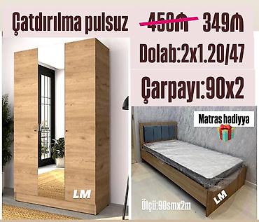 Мебель для дома: Yataq otağı mebel dəsti - Dəst: 2 qapılı dolab + tək nəfərlik çarpayı — 1