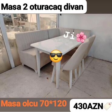стеклянный обеденный стол: Künc divan və masa desti