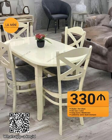 metbex masa: Mətbəx üçün, Açılmayan, Oval masa, 4 stul