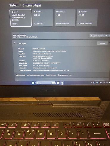 i5 prosessor: ASUS TUF Gaming F15 (FX506LH) Əsas xüsusiyyətlər: - Prosessor: Intel — 3