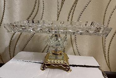 gulle: Kristal/qızılı ayaqlı şirniyyat qabı – DEKORLU - Material: qalın — 1