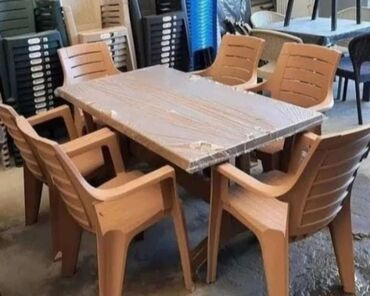 стол и стулья для дачи: Новый, Прямоугольный стол, 6 стульев, Со стульями, Пластик, Турция