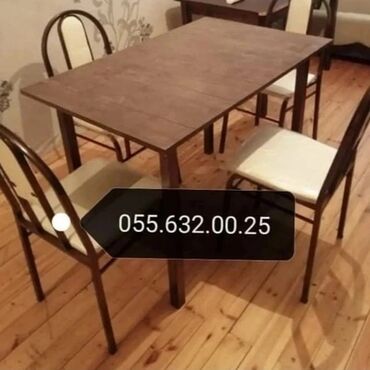 Bağ, çöl masa və oturacaq dəstləri: Yeni, Kvadrat masa, 4 stul, Açılmayan, Stullar ilə, Dəri, Azərbaycan — 12