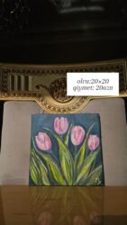 Şəkillər, tablolar: Əl işi rəsm tabloları – akril boya ilə kətan üzərində. 1) Ağ çiçəklər — 6