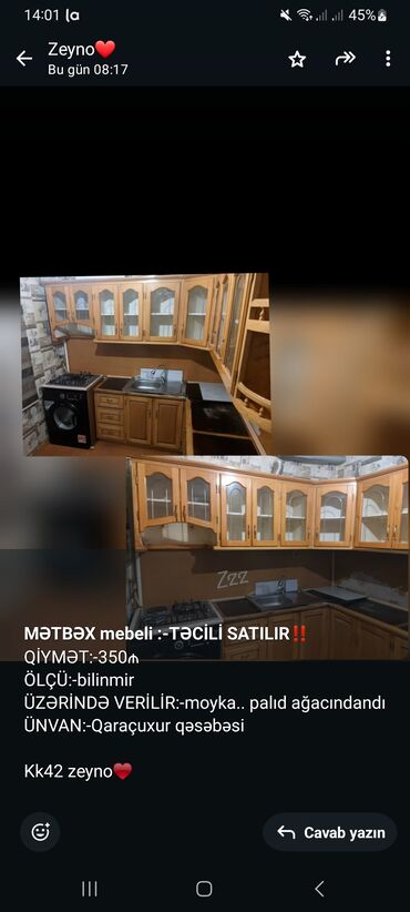 mebel stenka: *MƏTBƏX mebeli :-TƏCİLİ SATILIR*‼️ QİYMƏT:-350₼ ÖLÇÜ:-bilinmir