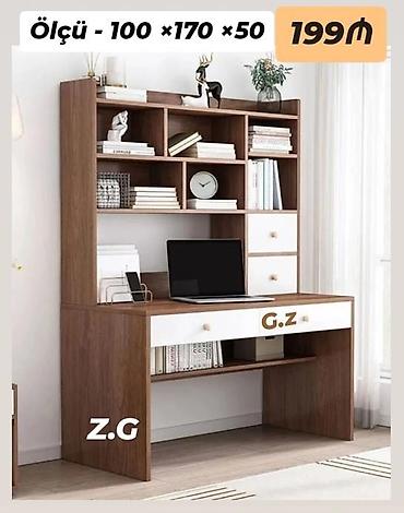 ofis mebeli magazalari: Ofis/iş masası və üst raflı kitabxana modulu - Ölçü: 100 × 170 × 50 — 1