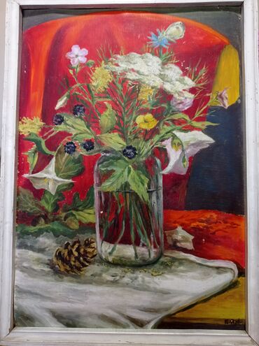 лак для декора: 1. Картина Ю.Лобачёва. "Полевые цветы", к.масло, картон. Размеры
