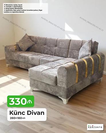 Диваны: Künc Divan – 260×160 sm - Açılan mexanizmli, bazalı - Ölçü: 260×160 — 1