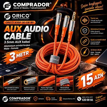 dualshok 3: Audio Cable Orico-AXRF-30-OR-BP, 3 metr, 3.5mm AUX cable, Aluminum — 1