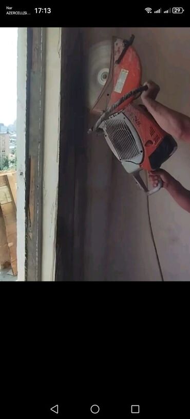 Santexnik işləri: Beton və divarların kəsilməsi xidməti təklif olunur. Bu xidmət