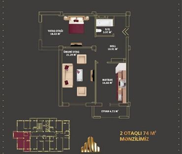 Yeni tikili: M. Həzi Aslanov, 2 otaqlı, Yeni tikili, m. Həzi Aslanov, 74 kv. m — 9