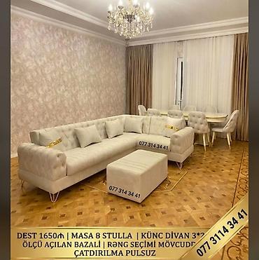Şıq qonaq otağı dəsti - Dəst tərkibi: künc divan + puf, masa və 8