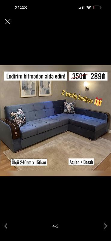 - L‑şəkilli divan - Ölçü: 240 sm x 150 sm - Açılan mexanizmli, bazalı lalafo.az -da - L‑şəkilli divan - Ölçü: 240 sm x 150 sm - Açılan mexanizmli, bazalı