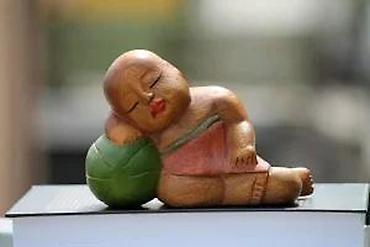 Figure: Uspavani Srećni Buda Vintaž Drvena rezbarija 1940. Sleeping Child — 8
