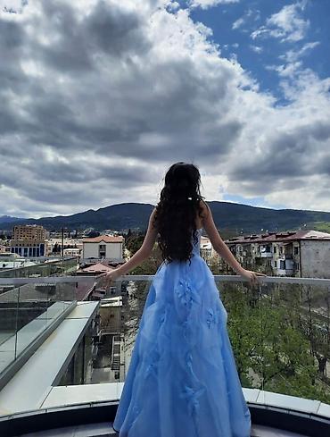 super maks: Göy rəngli zərif gecə/libas - Model: strapless (korsetli) uzun — 1