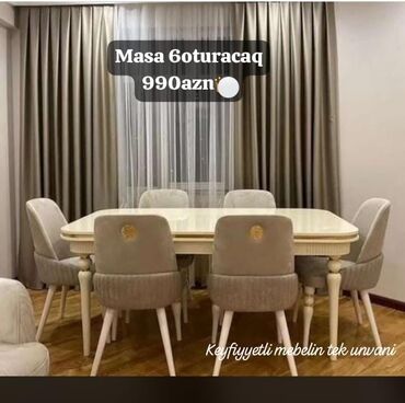 kontakt home metbex stolu: Qonaq otağı üçün, Yeni, Dördbucaq masa, 6 stul