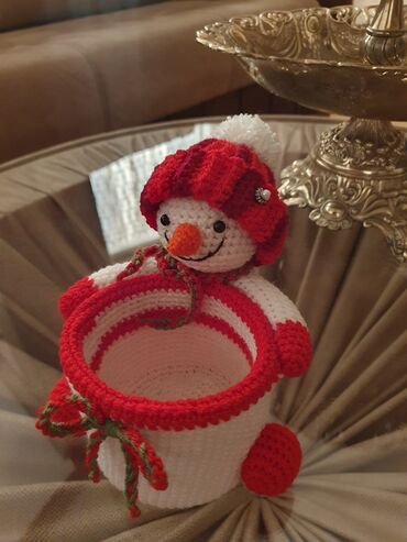 Yeni il oyuncaqları və bəzəkləri: Əl işi toxuma “qar adam” formalı çoxməqsədli təşkilatçı/mişka qabı — 12