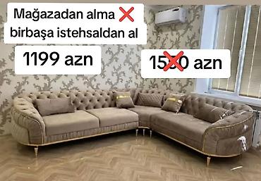 tək divan satışı: Künc divan dəsti – klassik-modern dizayn • Forma: L-şəkilli, yumru və — 1