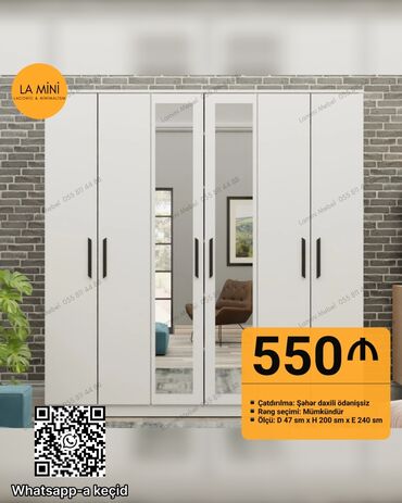 mdf metbex mebelleri: Yeni, Açılan, 6 qapı Düz dolab, Qarderob, paltar dolabı, Azərbaycan