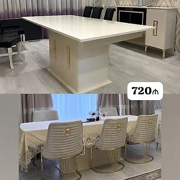 Masalar: Ağ rəngli, modern üslubda geniş yemək masası. - Ölçü: təxmini 8–10 — 1