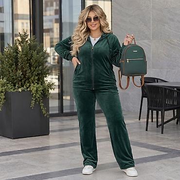 велюровая двойка: Спортивный костюм, На молнии, 6XL — 4