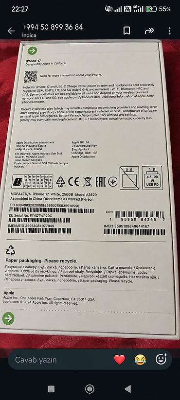 iphone 7 ikinci el: IPhone 17, 256 GB, Ağ — 2