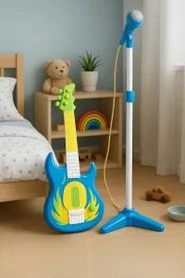 Muzički instrumenti za decu: Dečiji muzički set – gitara i mikrofon na stalku - Komplet sadrži — 6
