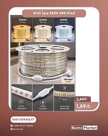 Gizli işıq LED lenti – 220V, metrdə 240 diod. - Rəng temperaturları lalafo.az -da Gizli işıq LED lenti – 220V, metrdə 240 diod. - Rəng temperaturları