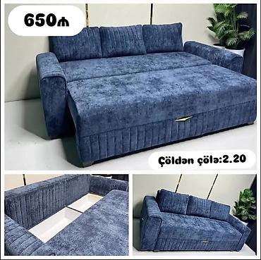 Диваны: Çevrilən künc divan – mavi rəng - Ölçü: ümumi en “çöldən çölə” 2.20 m — 1