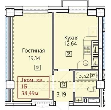 platinum residence: 1 комната, 39 м², Элитка, 3 этаж, ПСО (под самоотделку) — 2