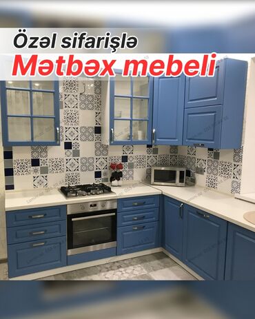 metbex şkafı: Özəl sifarişlə istehsal olunan mətbəx mebeli. - L formalı dizayn: iş