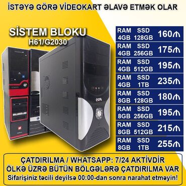 Sistem Bloku "H61 DDR3/G2030/4-8GB Ram/SSD" Ofis üçün Sistem Blokları