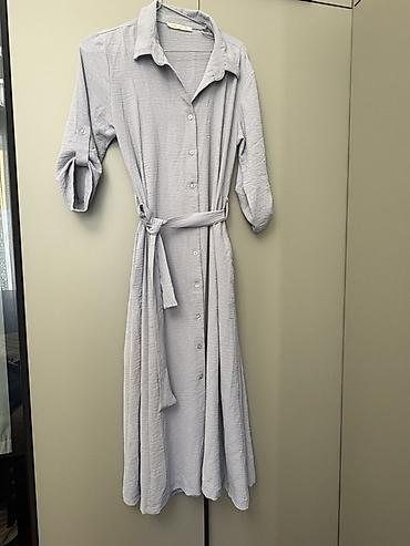 mexmer parca: Açıq boz rəngli qadın köynək-don - Model: uzun, düyməli köynək-don - — 1
