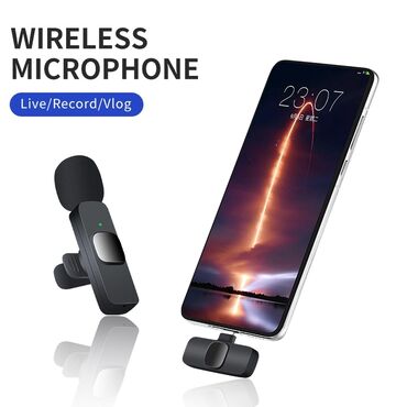 Микрофоны: K9 Wireless Lavalier Microphone Type-C, İphone (İOS) Studio üçün yaxa