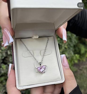 silver: Gümüş zərif boyunbağı – ürək formalı çəhrayı daşlı kulon 💎 925 əyar — 1