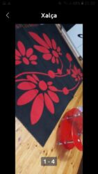 купить часы orient: Qara fonlu, qırmızı floral naxışlı xalça - Dizayn: Qara əsas üzərində