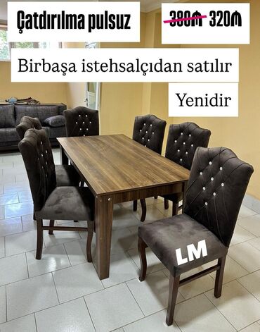 Masa və oturacaq dəstləri: Qonaq otağı üçün, Yeni, Açılan, Kvadrat masa, 6 stul