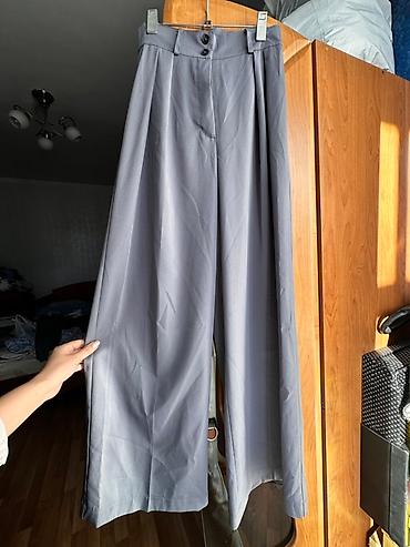 штаны палаццо: Серые женские брюки палаццо. - Фасон: широкие прямые брючины, высокая — 5