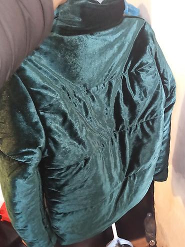 deri kurtka: Tünd yaşıl rəngli qadın qısa billur jaket - Material: parıltılı — 2