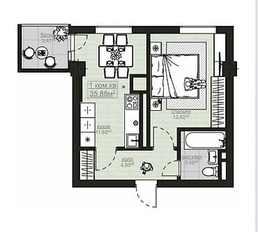 Квартиры: 1 комната, 36 м², 5 этаж, ПСО (под самоотделку) — 2