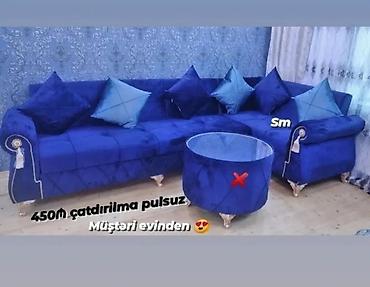 Künc divan dəsti – kral-mavi rəng - Yumşaq, məxməri/parça üzlük - Künc