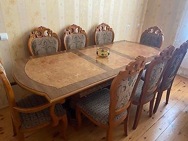 stol mebel: Для гостиной, Б/у, Раскладной, Прямоугольный стол, 8 стульев — 1