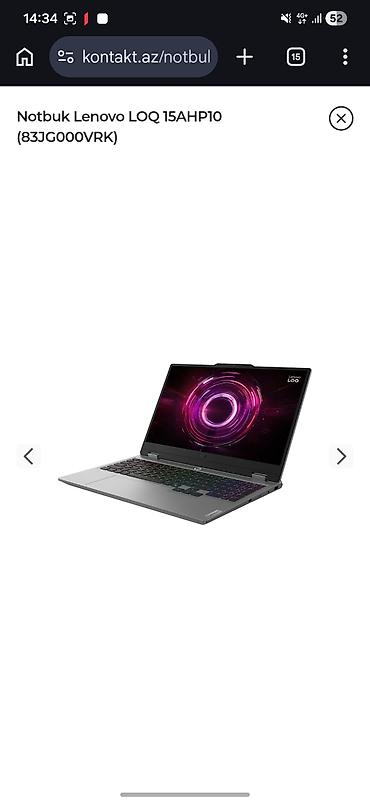 14 pro max dubai version: Lenovo LOQ 15AHP10 (83JG000VRK) modeli noutbuk. Bu noutbuk müasir — 1