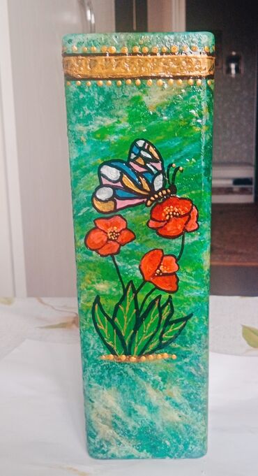 ваза декоративная: Ваза, ручная витражная роспись