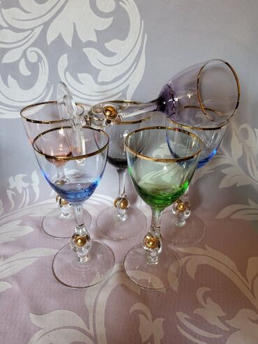 Čaše: Case za vino kristal,rucni rad Bohemija 1950godina +. Case komada 6 — 7