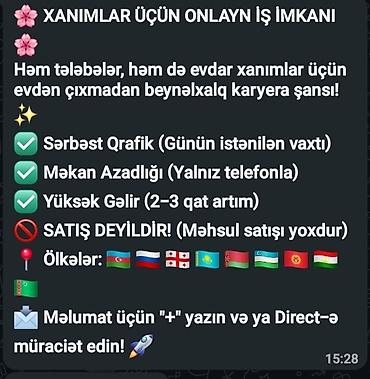 online operator isi: Çağrı mərkəzi operatoru tələb olunur, Yalnız qadınlar üçün — 1