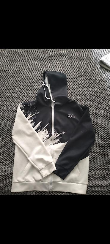 Kişi geyimləri: Qollu kapüşonlu sweatshirt (zipli) - Dizayn: Yarım-qara, yarım-ağ — 1
